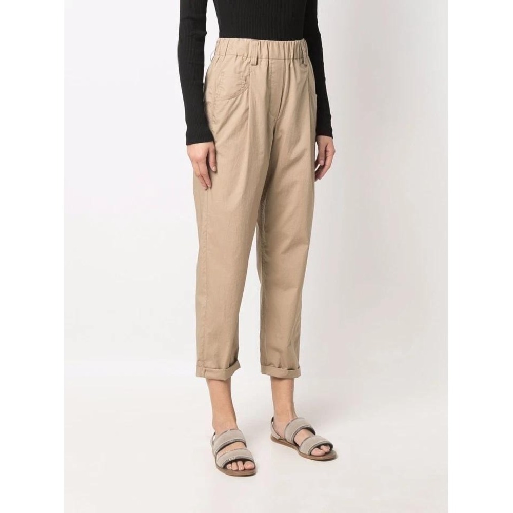 Brunello cucinelli $1695 Women's Five-Pocket Tapered Poplin Tan Pants IT40/US4‎